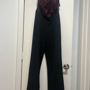 White House Black Market Black and Burgundy Jumpsuit